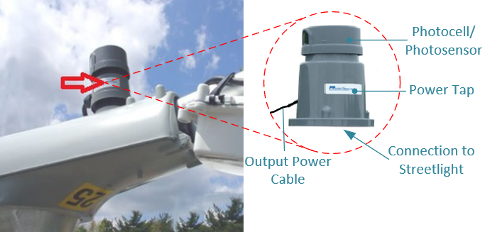 Power Tap with photocell mounted on Streetlight